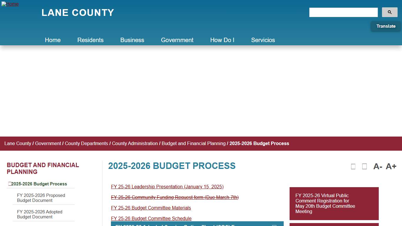 2025-2026 Budget Process - Lane County